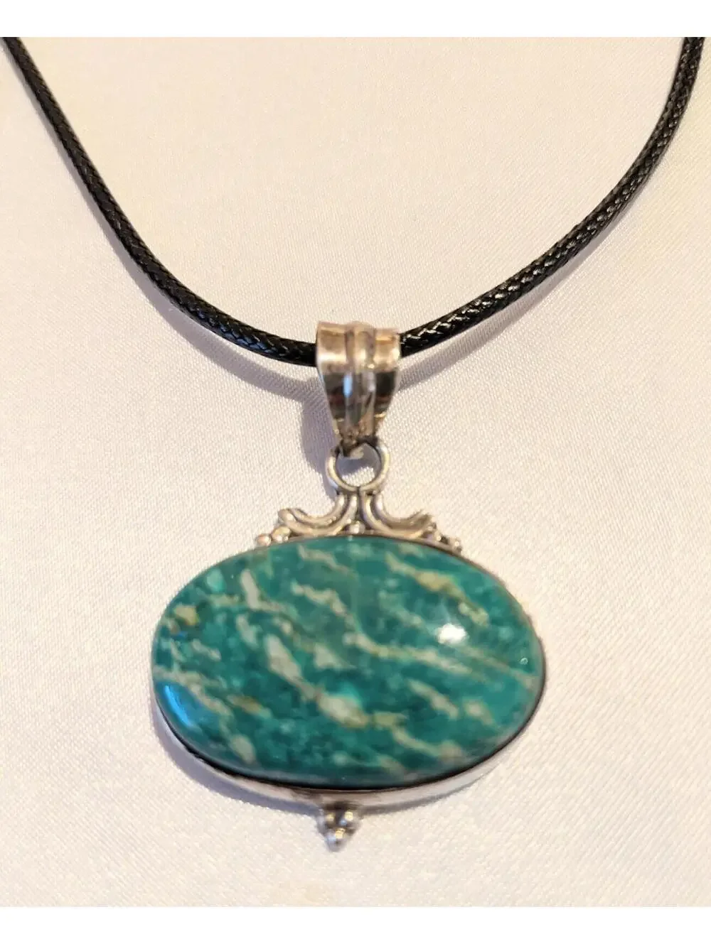 Vintage Siberian Amazonite 925 Sterling Silver Pendant Necklace Handmade NOS - Picture 3 of 7